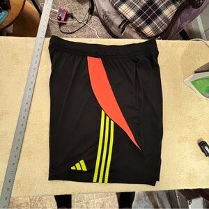 Adidas Men's Black Shorts with Red and Yellow Accents